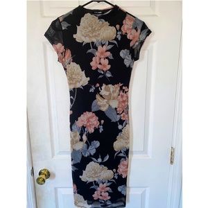 Floral Mesh Midi Dress